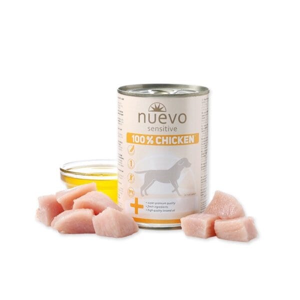 1505215052-600x600 NUEVO Dog Sensitive, 100% Chicken 400g – Obrázok 1